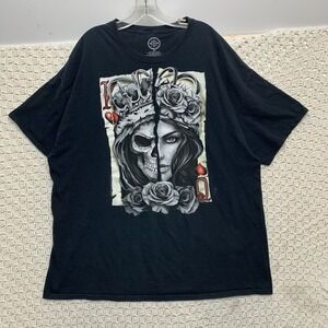 DOM Men's T-Shirt‎  Size 3XL Ripped Card Half Face Black Tee 100%cotton